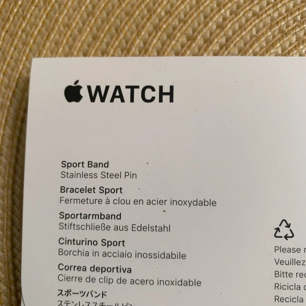 Apple Silicone Sport band only-40 mm, Stainless Steel Pin S/M Starlight NIB